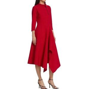 TERI JON BY RICKIE FREEMAN Asymmetrical Midi Dress In Red Size 10